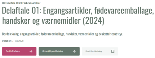 Billedet viser en aftaleside, hvor det er muligt at e-handle, gå til ePortalen og bestille e-katalog.